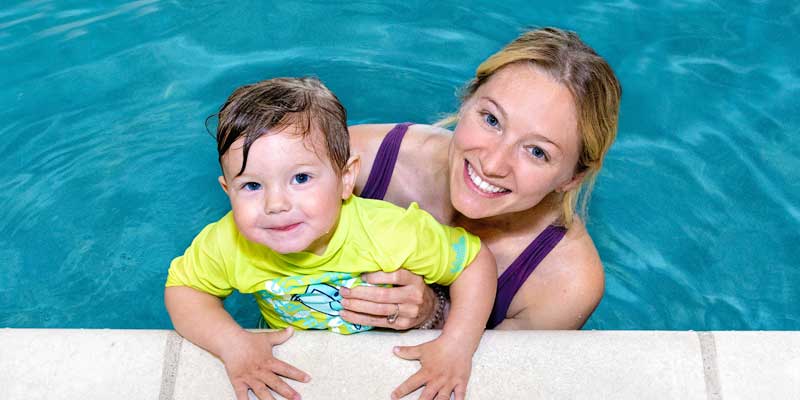 Toddler with parent in the pool at Njswim Sparta learning to love the water and water safety